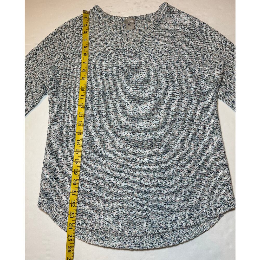 Chico’s V-Neck Pullover Sweater Size 0 US Small White Green Pink Shine Shimmer - Picture 4 of 7